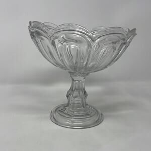 Vintage EAPG Clear Glass Compote With Scalloped Edge